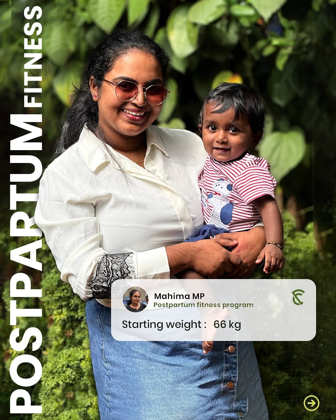 smiling and holding a testimonial card or speaking on camera, thanking Fitreat Couple for helping her lose 2 kilograms and achieve her body transformation goals."